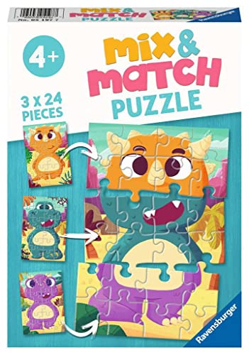 Ravensburger Kinderpuzzle - 05197 Mix&Match Niedliche Dinos - Puzzle für Kinder ab 4 Jahren, mit 3x24 Teilen von Ravensburger