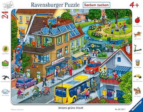 Ravensburger Kinderpuzzle - Unsere grüne Stadt - 24 Teile Rahmenpuzzle für Kinder ab 4 Jahren mit Suchspiel von Ravensburger