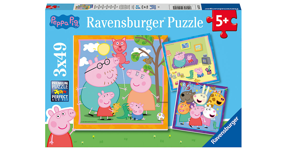 Ravensburger Kinderpuzzle 05579 - Peppas Familie und Freunde - 3x49 Teile Peppa Pig Puzzle Kinder ab 5 Jahren  Kleinkinder von Ravensburger