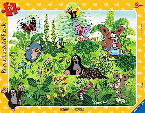 Ravensburger Kinderpuzzle 05696 - Spielspaß im Garten - 10 Teile Der kleine Maulwurf Rahmenpuzzle für Kinder ab 3 Jahren von Ravensburger