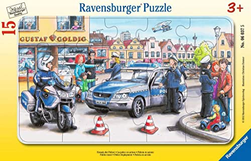 Ravensburger Kinderpuzzle - 06037 Einsatz der Polizei - Rahmenpuzzle für Kinder ab 3 Jahren, mit 15 Teilen von Ravensburger