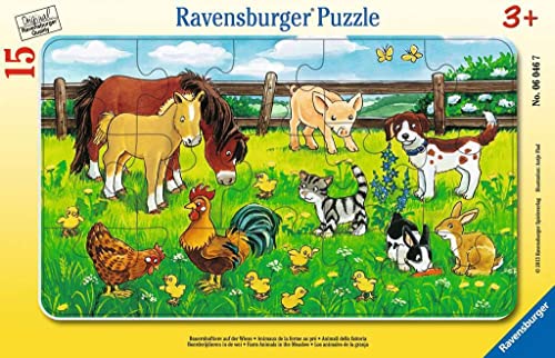 Ravensburger Kinderpuzzle - 06046 Bauernhoftiere auf der Wiese - Rahmenpuzzle für Kinder ab 3 Jahren, mit 15 Teilen von Ravensburger