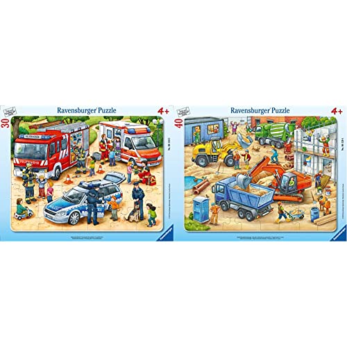 Ravensburger Kinderpuzzle - 06144 Spannende Berufe - Rahmenpuzzle für Kinder ab 4 Jahren, mit 30 Teilen & 06120 Große Baustellenfahrzeuge - Rahmenpuzzle für Kinder ab 4 Jahren, mit 40 Teilen von Ravensburger