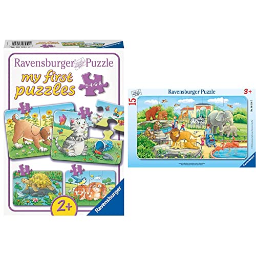 Ravensburger Kinderpuzzle - 06951 Niedliche Haustiere - ab 2 Jahren & Kinderpuzzle - 06116 Ausflug in den Zoo - Rahmenpuzzle für Kinder ab 3 Jahren, mit 15 Teilen von Ravensburger