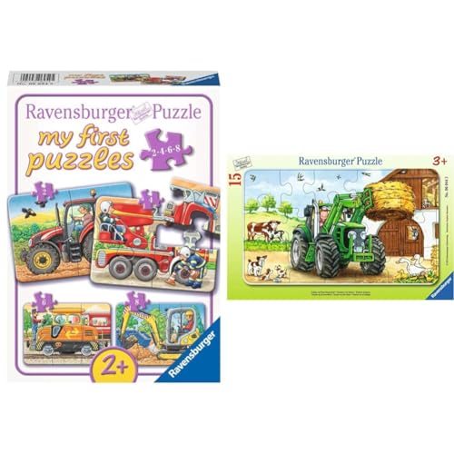 Ravensburger Kinderpuzzle - 06954 Bei der Arbeit & Kinderpuzzle - 06044 Traktor auf dem Bauernhof - Rahmenpuzzle für Kinder ab 3 Jahren, mit 15 Teilen von Ravensburger