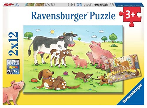 Ravensburger Kinderpuzzle - 07590 Glückliche Tierfamilien - Puzzle für Kinder ab 3 Jahren, mit 2x12 Teilen von Ravensburger