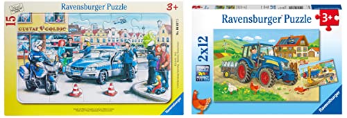 Ravensburger Kinderpuzzle - 07616 Baustelle und Bauernhof - Puzzle für Kinder ab 3 Jahren, mit 2x12 Teilen & Kinderpuzzle 06037 - Einsatz der Polizei - Rahmenpuzzle Ravensburger Kinderpuzzle - 07616 Baustelle und Bauernhof - Puzzle für Kinder ab 3 Jahren, mit 2x12 Teilen & Kinderpuzzle 06037 - Einsatz der Polizei - Rahmenpuzzle von Ravensburger