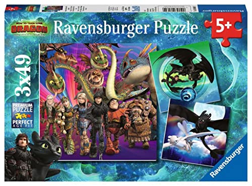 Ravensburger Kinderpuzzle - 08064 Drachenzähmen leicht gemacht - Puzzle für Kinder ab 5 Jahren, Dragons-Puzzle mit 3x49 Teilen von Ravensburger