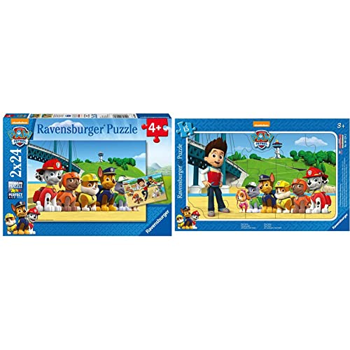 Ravensburger Kinderpuzzle - 09064 Heldenhafte Hunde - Puzzlen, Paw Patrol Puzzle mit 2x24 Teilen & Ravensburger Kinderpuzzle - 06124 Paw Patrol - Rahmenpuzzle, mit 15 Teilen von Ravensburger
