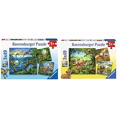 Ravensburger Kinderpuzzle 09317 - Faszination Dinosaurier - 3 x 49 Teile & Kinderpuzzle 09330 - Tiere der Erde - 3 x 49 Teile von Ravensburger