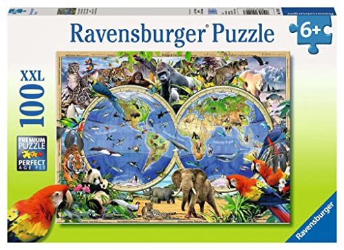 Ravensburger Kinderpuzzle - 10540 Tierisch um die Welt - Puzzle-Weltkarte für Kinder ab 6 Jahren, mit 100 Teilen im XXL-Format von Ravensburger