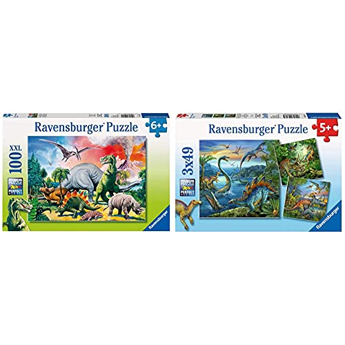 Ravensburger Kinderpuzzle - 10957 Unter Dinosauriern - Dino Puzzle für Kinder ab 6 Jahren, mit 100 Teilen im XXL-Format & Kinderpuzzle 09317 - Faszination Dinosaurier - 3 x 49 Teile von Ravensburger