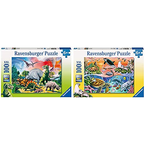 Ravensburger Kinderpuzzle - 10957 Unter Dinosauriern - Dino Puzzle für Kinder ab 6 Jahren, mit 100 Teilen im XXL-Format & Kinderpuzzle 10681 - Bunter Ozean - 100 Teile von Ravensburger