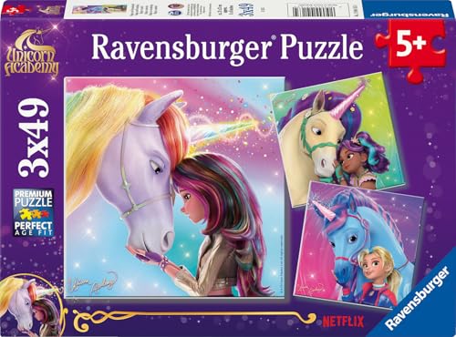 Ravensburger Kinderpuzzle - 12004163 - Unicorn Academy - Einhorn-Puzzle für Kinder ab 5 Jahren, mit 3x49 Teilen - Einhorn-Geschenke von Ravensburger
