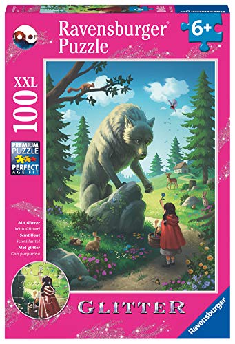 Ravensburger Kinderpuzzle - 12988 Rotkäppchen und der Wolf - Märchen-Puzzle für Kinder ab 6 Jahren, mit 100 Teilen im XXL-Format, mit Glitzer von Ravensburger