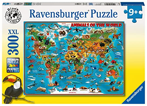 Ravensburger Kinderpuzzle - 13257 Tiere rund um die Welt - Puzzle-Weltkarte für Kinder ab 9 Jahren, mit 300 Teilen im XXL-Format von Ravensburger