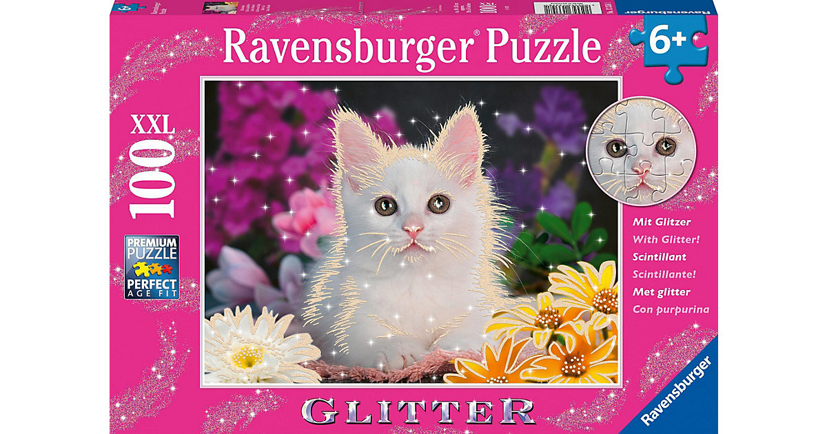 Ravensburger Kinderpuzzle - 13358 Glitzerkatze - 100 Teile Glitzerpuzzle Kinder ab 6 Jahren, mit Glitter  Kinder von Ravensburger