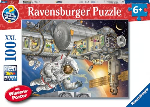 Ravensburger Kinderpuzzle 13366 - Auf der Weltraumstation - Wieso? Weshalb? Warum? Puzzle 100 Teile XXL + Wissensposter, für Weltraumfans ab 6 Jahren von Ravensburger