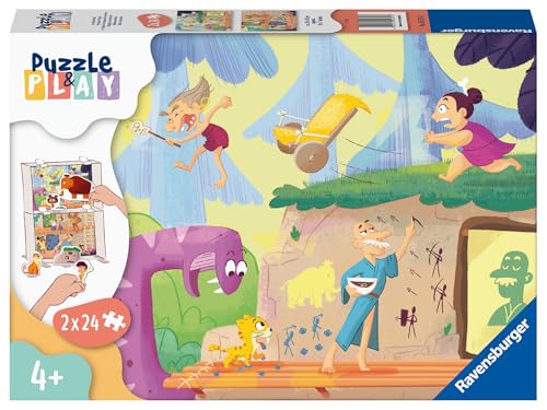 Ravensburger Kinderpuzzle Puzzle&Play 05674 - Im Steinzeitdorf - 2x24 Teile Puzzle für Kinder ab 4 Jahren von Ravensburger