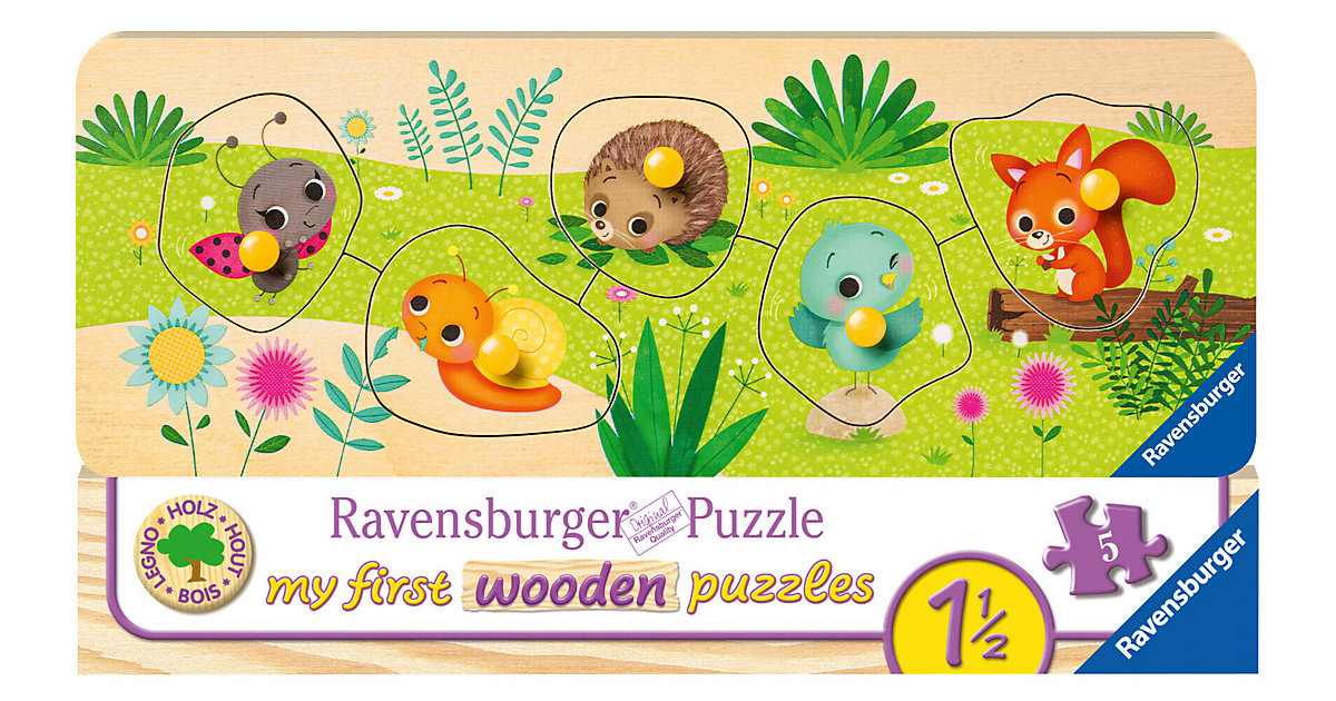 Ravensburger Kinderpuzzle - Tierkinder im Garten - 5 Teile Holzpuzzle Kinder ab 1,5 Jahren  Kinder von Ravensburger