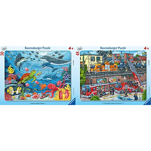 Ravensburger Kinderpuzzle - Unten im Meer - 30-48 Teile Rahmenpuzzle für Kinder ab 4 Jahren & Kinderpuzzle - 05093 Feuerwehreinsatz an den Bahngleisen - ab 4 Jahren, mit 48 Teilen von Ravensburger