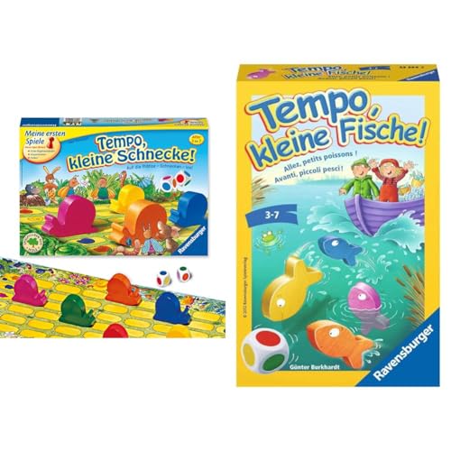 Ravensburger Kinderspiel 21420 - Tempo kleine Schnecke & 23334 - Tempo, kleine Fische, Mitbringspiel für 1-6 Spieler, Kinderspiel ab 3 Jahren, kompaktes Format, Reisespiel, Brettspiel Ravensburger Kinderspiel 21420 - Tempo kleine Schnecke & 23334 - Tempo, kleine Fische, Mitbringspiel für 1-6 Spieler, Kinderspiel ab 3 Jahren, kompaktes Format, Reisespiel, Brettspiel von Ravensburger
