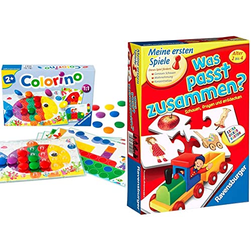 Ravensburger Kinderspiele 20832 - Colorino - Kinderspiel zum Farbenlernen, Mosaik Steckspiel, Spielzeug ab 2 Jahre & Ravensburger 21402 - was passt zusammen? - für 1-4 Spieler ab 2 Jahren von Ravensburger