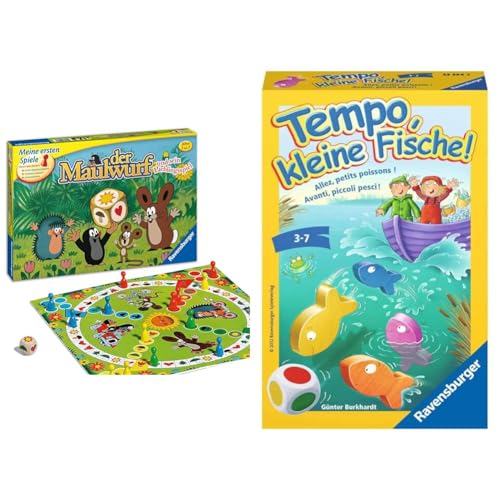 Ravensburger Kinderspiele 21570 - Der Maulwurf und Sein Lieblingsspiel & 23334 - Tempo, kleine Fische, Mitbringspiel für 1-6 Spieler, Kinderspiel ab 3 Jahren, kompaktes Format, Reisespiel, Brettspiel Ravensburger Kinderspiele 21570 - Der Maulwurf und Sein Lieblingsspiel & 23334 - Tempo, kleine Fische, Mitbringspiel für 1-6 Spieler, Kinderspiel ab 3 Jahren, kompaktes Format, Reisespiel, Brettspiel von Ravensburger