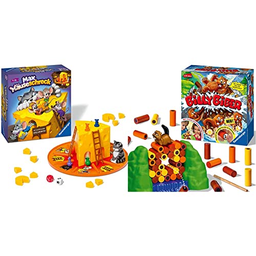 Ravensburger Kinderspiele 24562 - Max Mäuseschreck & 22246 Billy Biber - Geschicklichkeitsspiel für ruhige Hände - Spiel für Kinder ab 4 Jahren, Familienspiel für 1-4 Spieler von Ravensburger