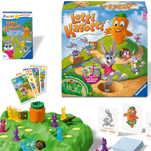Ravensburger Lotti Karotti, Gesellschaftsspiel für Kinder und Erwachsene, 2-4 Spieler, ab 4 Jahren, inklusive Lotti Karotti Quartett Kartenspiel, Amazon Sonderedition von Ravensburger