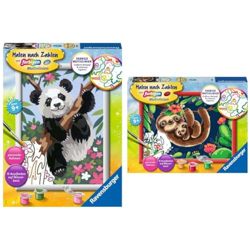 Ravensburger Malen nach Zahlen 20161 - Süßer Pandabär Kinder ab 9 Jahren & Malen nach Zahlen 28698 - Niedliche Faultiere, Malset für Kinder ab 9 Jahren von Ravensburger