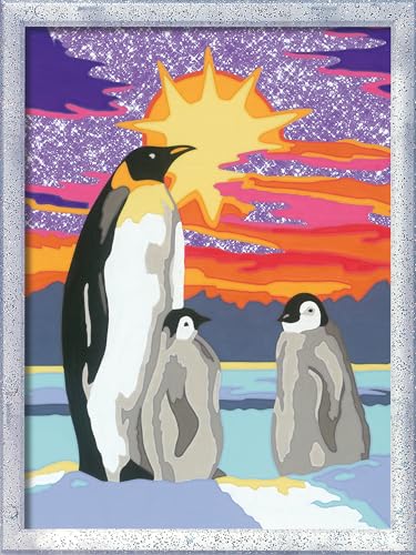 Ravensburger CreArt 20162 - Pinguinliebe - Malen nach Zahlen Pinguin für Kinder ab 9 Jahre, Malset mit Rahmen, Pinsel und Acrylfarben, Geschenk für Mädchen und Jungen, mit Glitzer von Ravensburger
