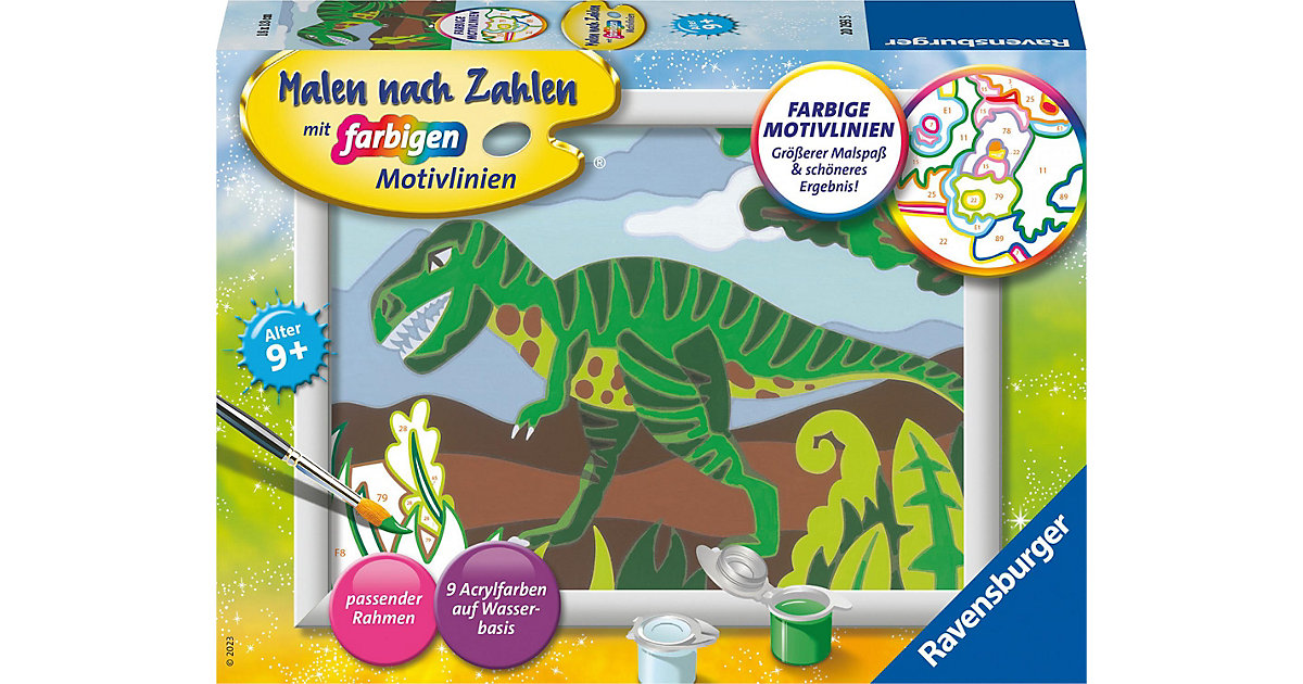 Ravensburger Malen nach Zahlen 20293 - Hungriger Dinosaurier - Kinder ab 9 Jahren von Ravensburger