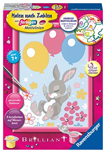 Ravensburger CreArt 20294 - Fliegendes Häschen - Malen nach Zahlen für Kinder ab 7 Jahre, Malset mit Rahmen, Pinsel und Acrylfarben, Geschenk für Mädchen und Jungen, mit Glitzer von Ravensburger