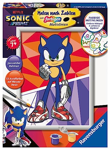 Ravensburger CreArt 23636 - Sonic: New Yoke City - Malen nach Zahlen Sonic Prime für Kinder ab 7 Jahre, Malset mit Rahmen, Pinsel und Acrylfarben, Geschenk für Jungen und Mädchen von Ravensburger