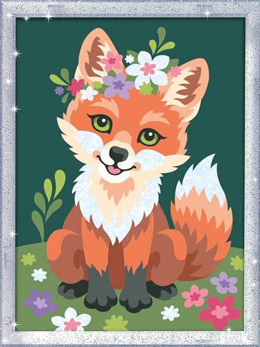 Ravensburger CreArt 23765 - Blumiger Fuchs - Malen nach Zahlen für Kinder ab 9 Jahre, Malset mit Rahmen, Pinsel und Acrylfarben, Geschenk für Mädchen und Jungen, mit Glitzer von Ravensburger