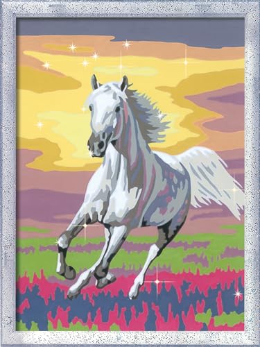 Ravensburger CreArt 23768 - Galoppierender Schimmel - Malen nach Zahlen Pferde ab 9 Jahre, Malset mit Rahmen, Pinsel und Acrylfarben, Geschenk für Mädchen und Jungen, mit Glitzer von Ravensburger