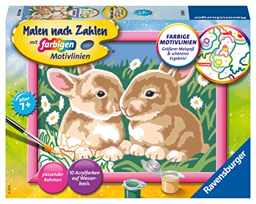 Ravensburger CreArt 27695 - Niedliche Häschen - Malen nach Zahlen Hase für Kinder ab 7 Jahre, Malset mit Rahmen, Pinsel und Acrylfarben, Geschenk für Mädchen und Jungen Ravensburger CreArt 27695 - Niedliche Häschen - Malen nach Zahlen Hase für Kinder ab 7 Jahre, Malset mit Rahmen, Pinsel und Acrylfarben, Geschenk für Mädchen und Jungen von Ravensburger