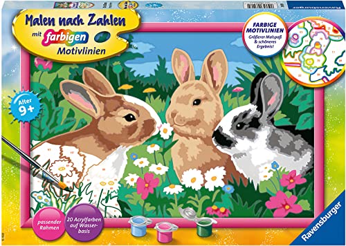 Ravensburger Malen nach Zahlen 28517 - Putzige Häschen - Malen nach Zahlen für Kinder ab 9 Jahren von Ravensburger