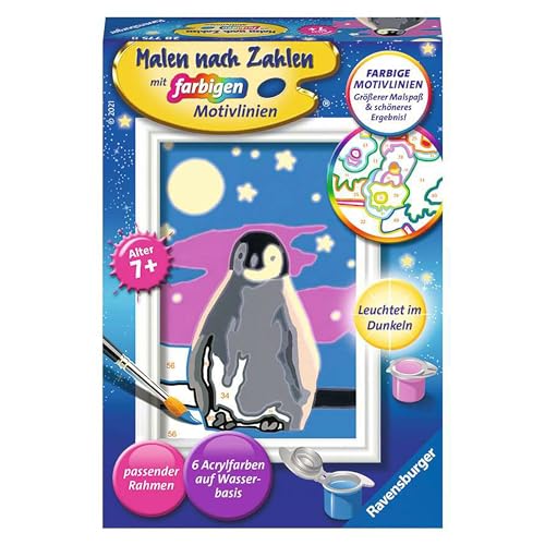 Ravensburger CreArt 28775 - Kleiner Pinguin - Malen nach Zahlen ab 7 Jahre, Malset mit Rahmen, Pinsel und Acrylfarben, Geschenk für Mädchen und Jungen, Leuchtet im Dunkeln von Ravensburger