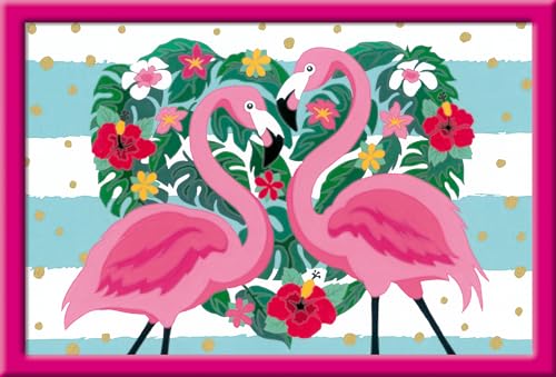 Ravensburger CreArt 28782 - Liebenswerte Flamingos - Malen nach Zahlen ab 7 Jahre, Malset mit Rahmen, Pinsel und Acrylfarben, Geschenk für Mädchen und Jungen, mit Gold-Farbe Ravensburger CreArt 28782 - Liebenswerte Flamingos - Malen nach Zahlen ab 7 Jahre, Malset mit Rahmen, Pinsel und Acrylfarben, Geschenk für Mädchen und Jungen, mit Gold-Farbe von Ravensburger