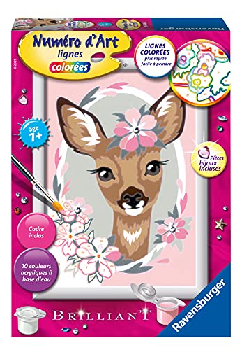 Ravensburger Malen nach Zahlen - Kleine Kunstnummer - Schönes Rehkitz - Malen nach Zahlen - mit Schmuckstücken - entspannende und kreative Aktivität - ab 7 Jahren - 29046 - Französische Version von Ravensburger