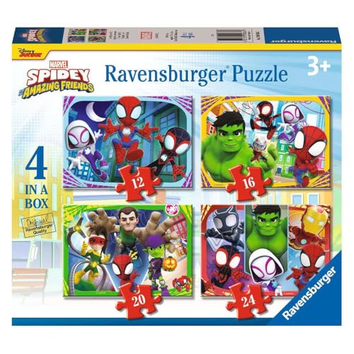 Ravensburger Marvel Spidey & His Amazing Friends Spiderman Puzzle für Kinder ab 3 Jahren – 4 Stück in Einer Box (12, 16, 20, 24 Teile) von Ravensburger