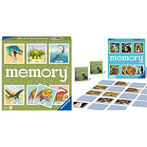 Ravensburger Memory Dinosaurier - 20924 - der Spieleklassiker für Dino-Fans, Merkspiel für 2-8 Spieler ab 3 Jahren & Memory 20879 - Tierkinder, der Spieleklassiker für Tier-Fans, ab 3 Jahren von Ravensburger