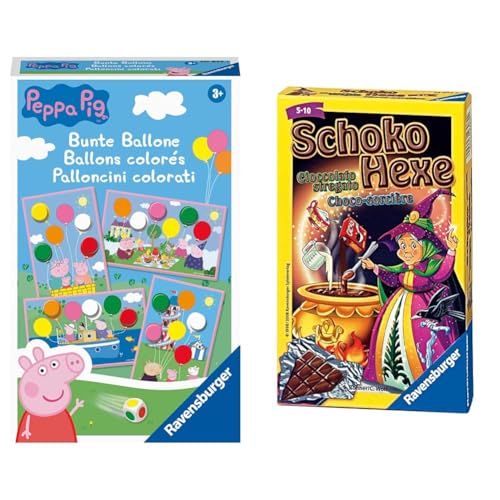 Ravensburger Mitbringspiel 20853 Peppa Pig Bunte Ballone Lustiges Farbwürfelspiel & 23082 - Schoko Hexe, Mitbringspiel für 2-6 Spieler, Kartenspiel ab 6 Jahren, kompaktes Format, Reisespiel Ravensburger Mitbringspiel 20853 Peppa Pig Bunte Ballone Lustiges Farbwürfelspiel & 23082 - Schoko Hexe, Mitbringspiel für 2-6 Spieler, Kartenspiel ab 6 Jahren, kompaktes Format, Reisespiel von Ravensburger