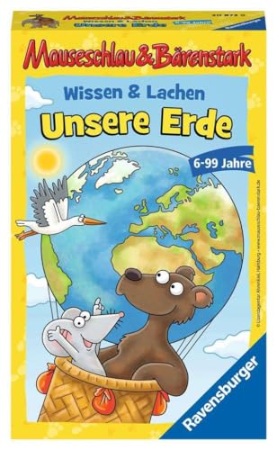 Ravensburger Mitbringspiel 20873 Mauseschlau&Bärenstark: Wissen und Lachen Unsere Erde Quiz- und Aktionsspiel mit Fragen rund um unsere Erde - für Kinder ab 6 Jahren von Ravensburger