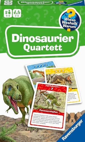 Ravensburger Mitbringspiel - 22359-Wieso?Weshalb?Warum? Dinosaurier Quartett,mit detailreich gestalteten Karten zu spannenden Dinosaurier-Arten, informativem Zusatztext & einer weiteren Spielvariante von Ravensburger