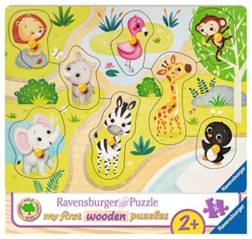 Ravensburger Kinderpuzzle - 03687 Unterwegs im Zoo - my first wooden puzzle mit 10 Teilen - Puzzle für Kinder ab 2 Jahren - Holzpuzzle von Ravensburger