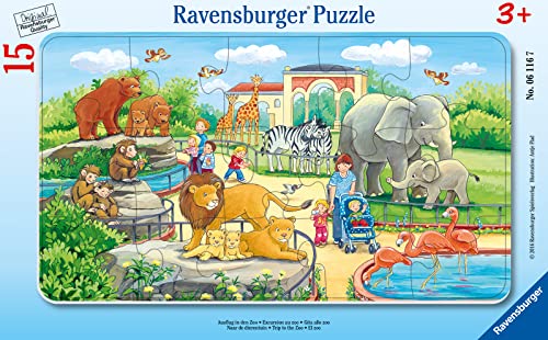 Ravensburger Kinderpuzzle - 06116 Ausflug in den Zoo - Rahmenpuzzle für Kinder ab 3 Jahren, mit 15 Teilen von Ravensburger
