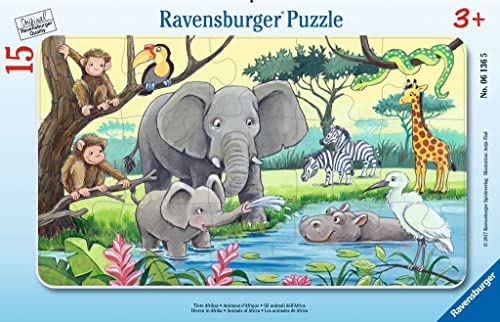 Ravensburger Kinderpuzzle - 06136 Tiere Afrikas - Rahmenpuzzle für Kinder ab 3 Jahren, mit 15 Teilen von Ravensburger
